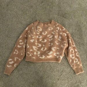 Express Tan Fuzzy Animal Print Sweater. Size XS